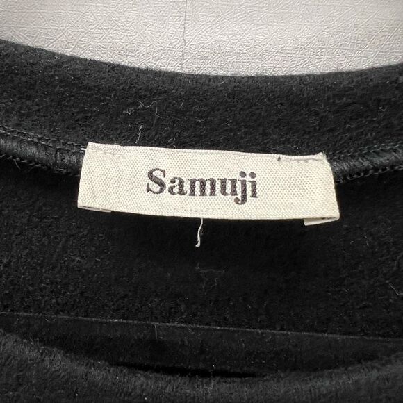 Samuji Women’s Medium Black 100% Wool Crewneck Pullover Sweater Ruffled - Picture 6 of 9